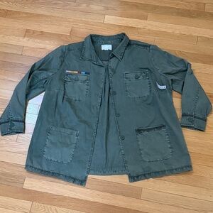 Caslon Utility Jacket Olive Green Button Front Safari Jacket 18W